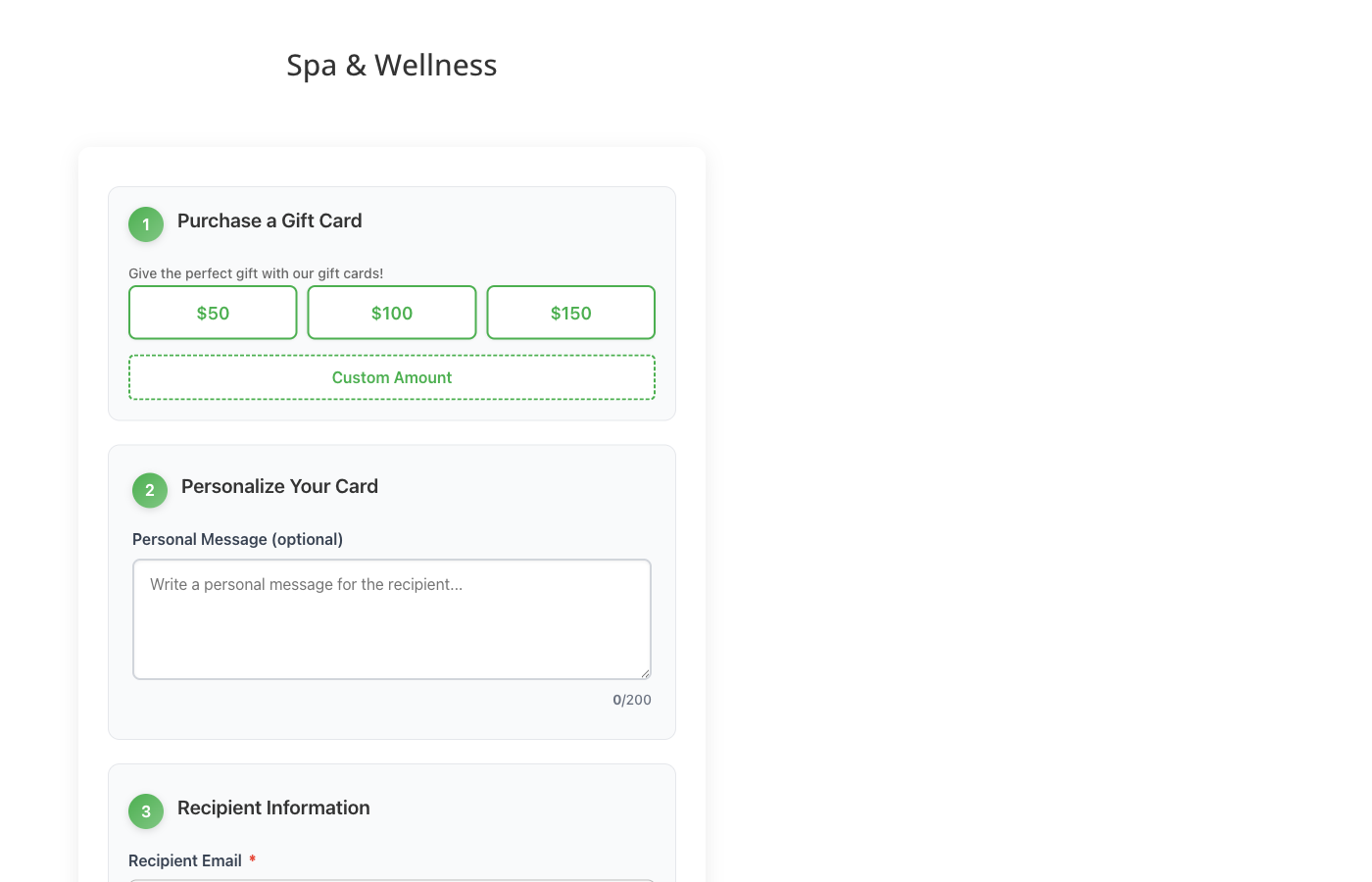 Gift card purchase form