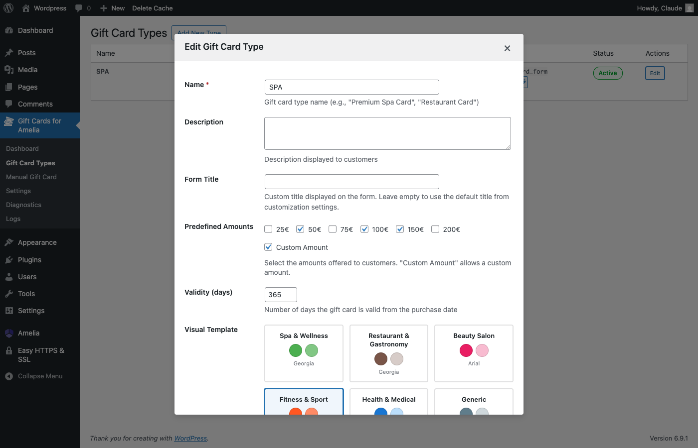 Gift card type editor modal